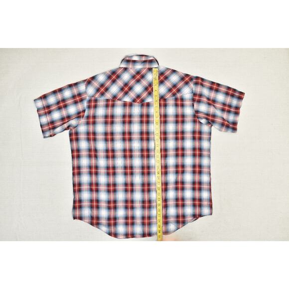 Plains Western Wear Size XL Short Sleeve Plaid Pearl Snap Button Shirt - Picture 6 of 8